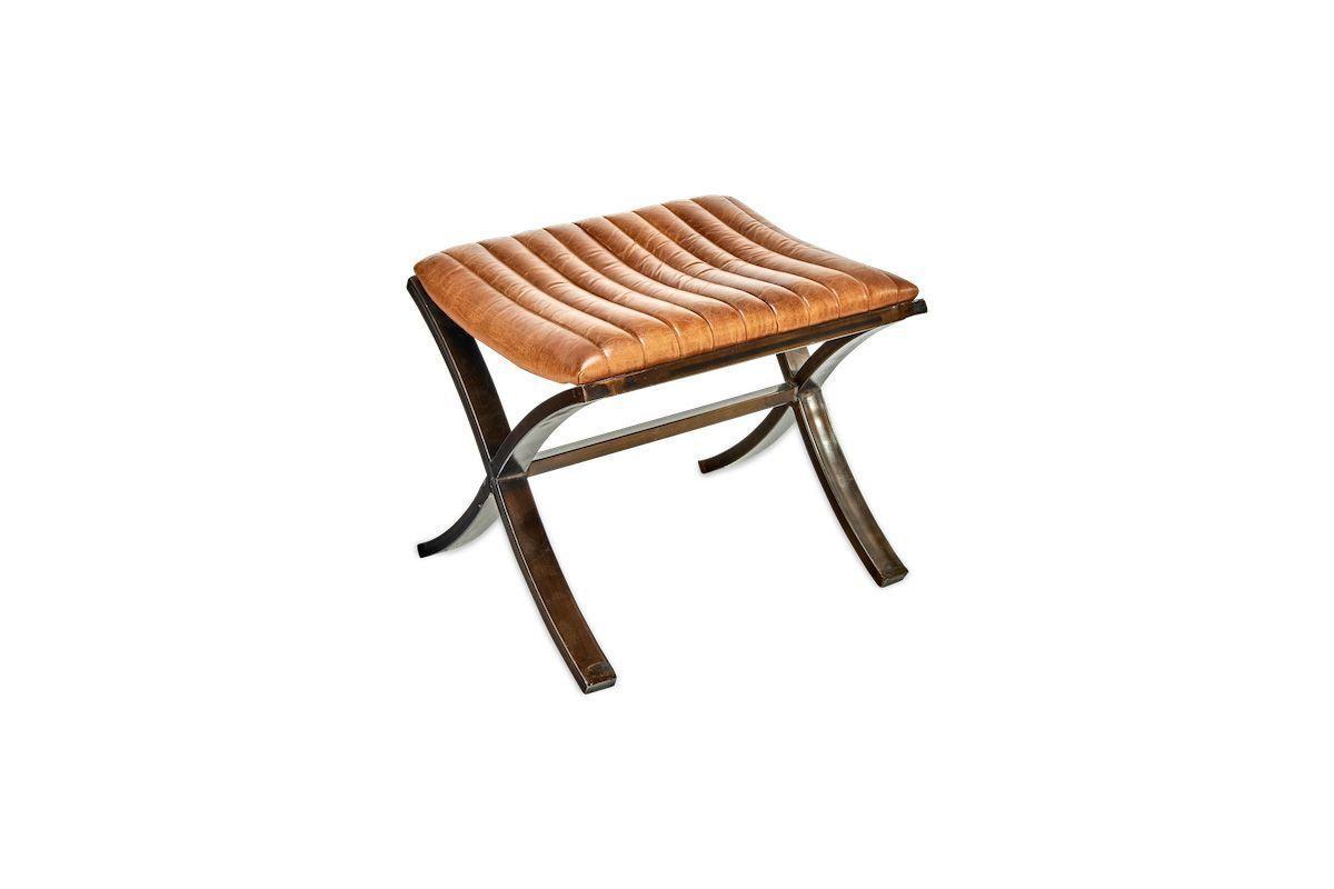 Narwana Ribbed Leather Footstool - Aged Tan- nkuku