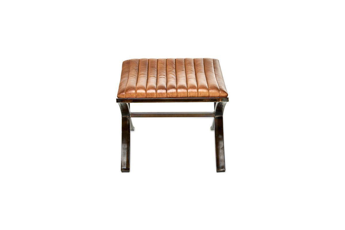 Narwana Ribbed Leather Footstool - Aged Tan- nkuku