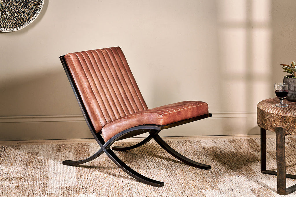 Narwana Ribbed Leather Lounger - Aged Tan- nkuku