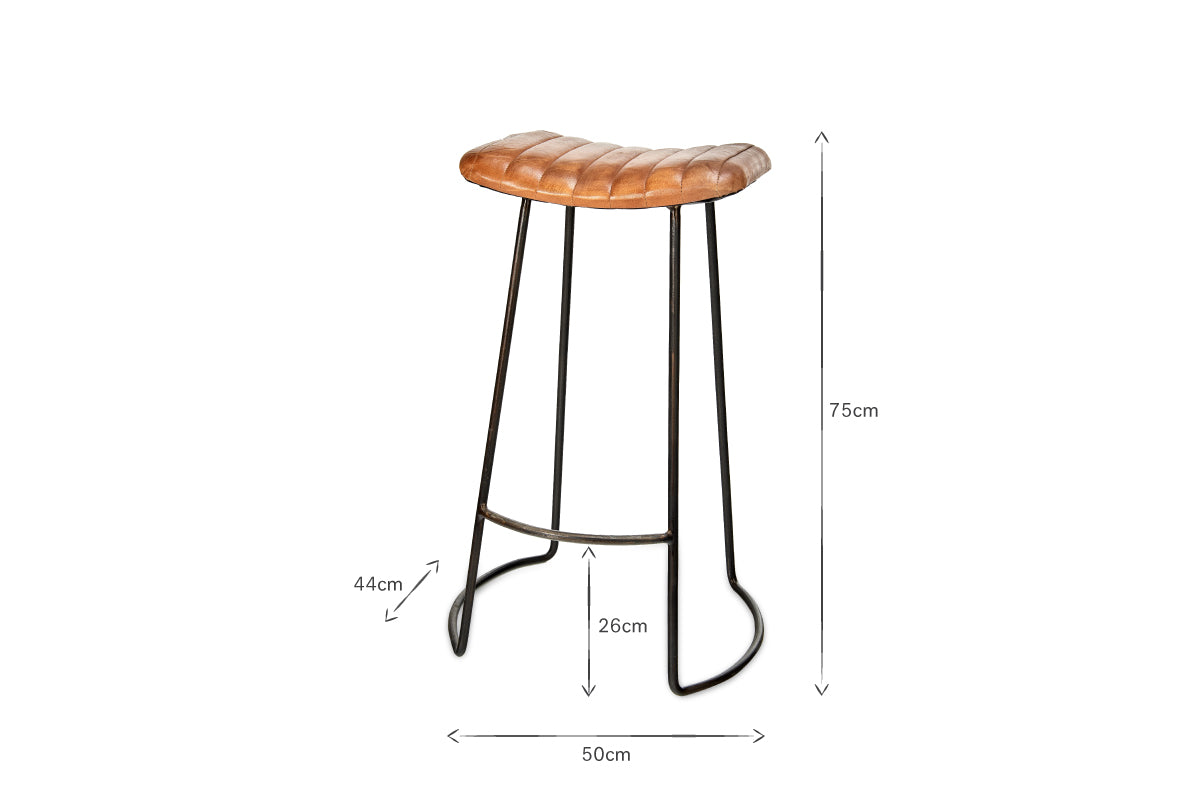 Narwana Ribbed Leather Stool - Aged Tan - Large-nkuku