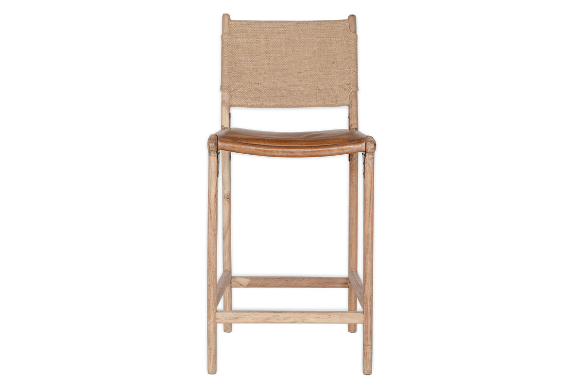 Nayan Leather & Jute Counter Chair - Tan-nkuku