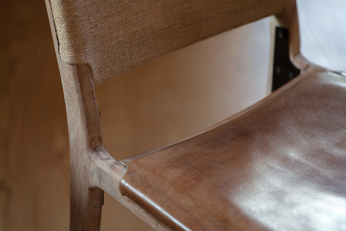 Nayan Leather & Jute Counter Chair - Tan-nkuku