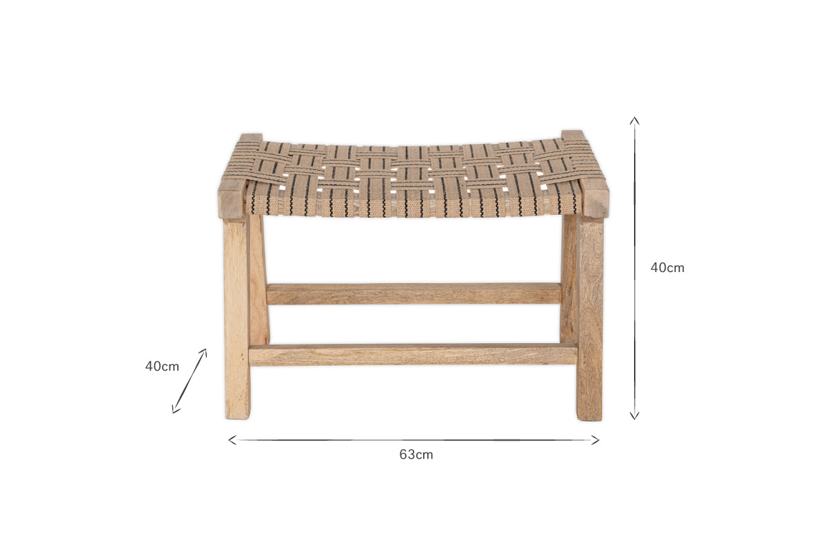 Nish Mango Wood & Jute Strap Stool - Natural-nkuku