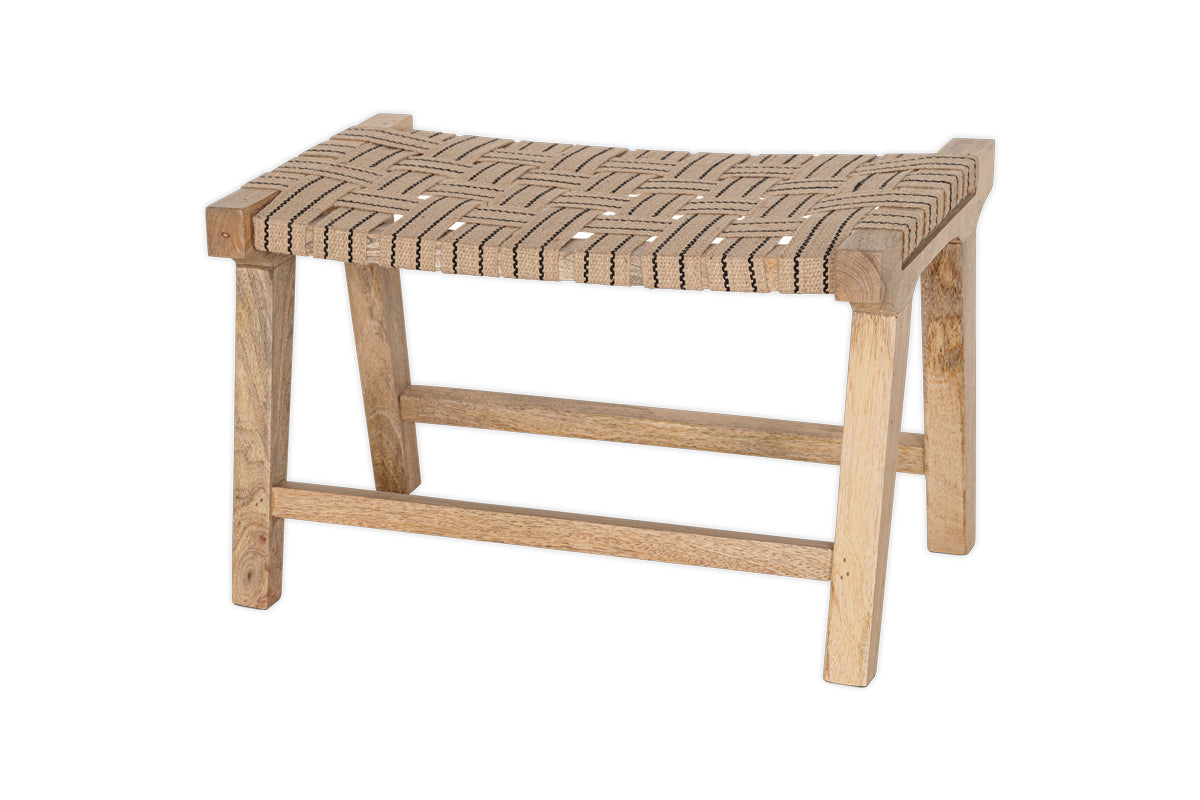 Nish Mango Wood & Jute Strap Stool - Natural-nkuku