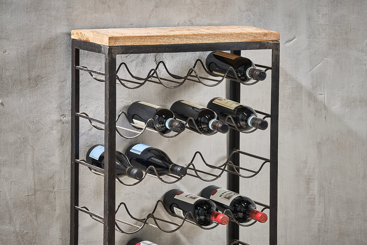 Obra Industrial Wine Rack - Mango Wood & Iron - Large-nkuku