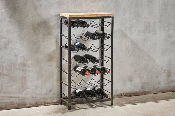 Obra Industrial Wine Rack - Mango Wood & Iron - Large-nkuku