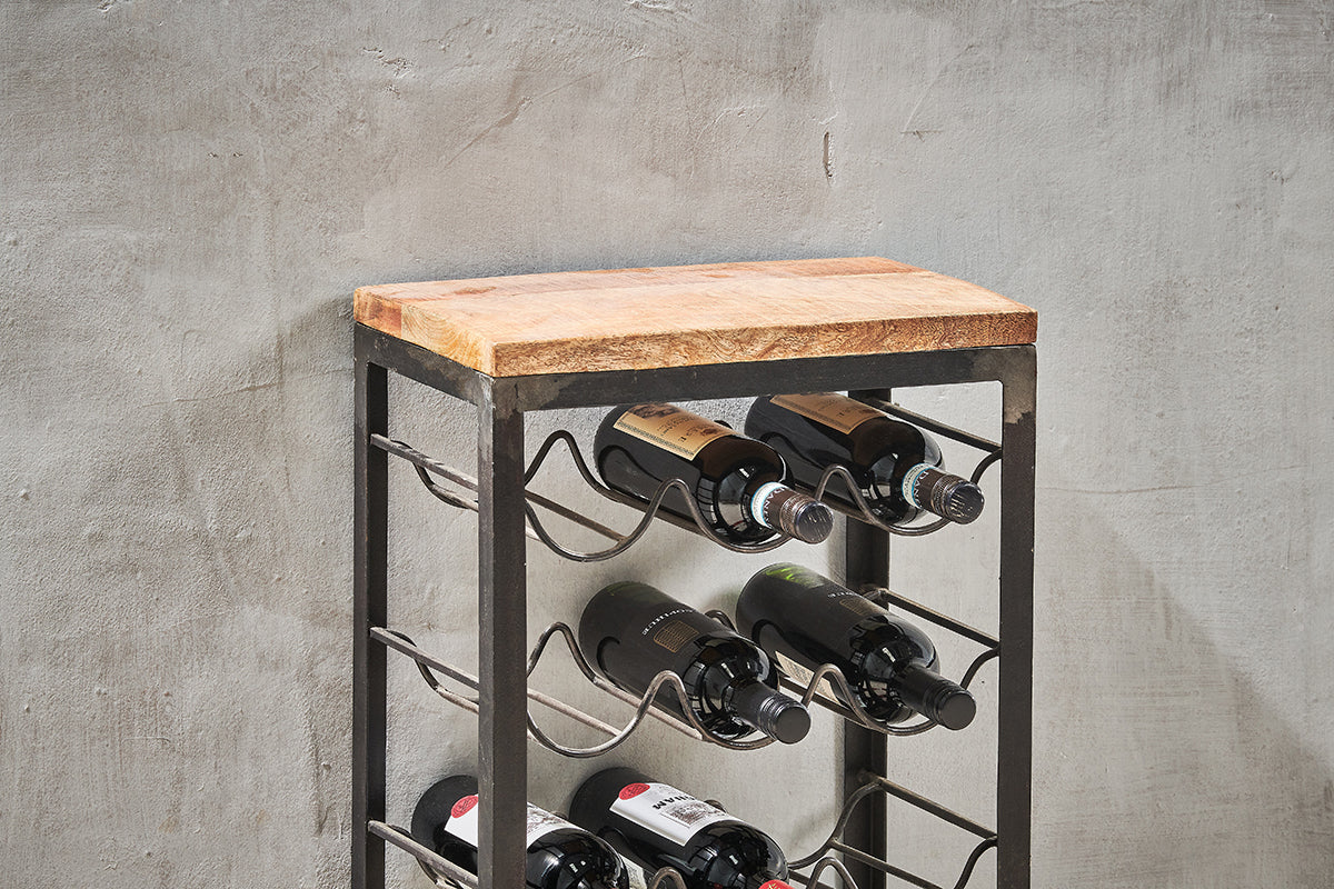 Obra Industrial Wine Rack - Mango Wood & Iron - Small-nkuku