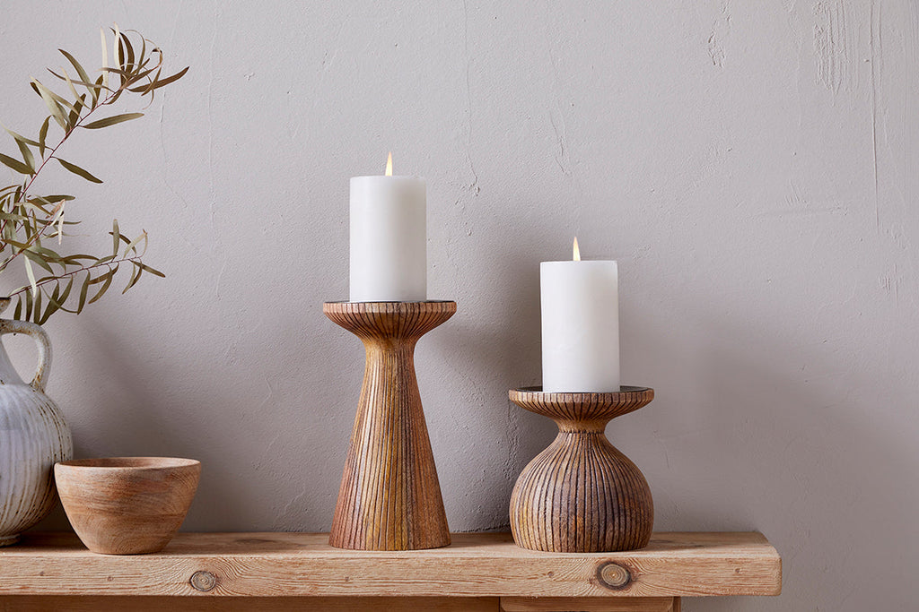 Omari Mango Wood Candlestick - Natural-nkuku