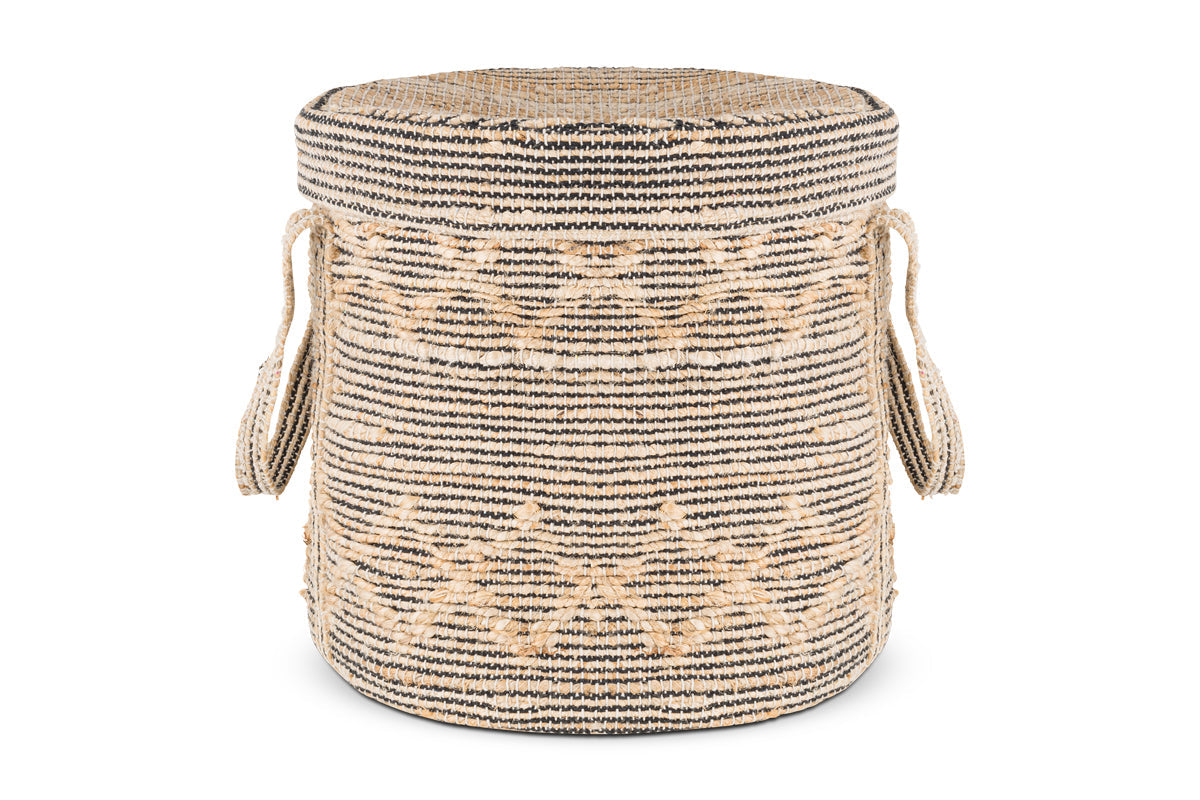 Padla Cotton & Jute Laundry Basket - Black & Natural