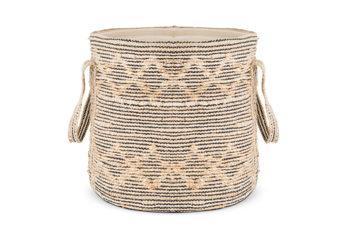 Padla Cotton & Jute Laundry Basket - Black & Natural