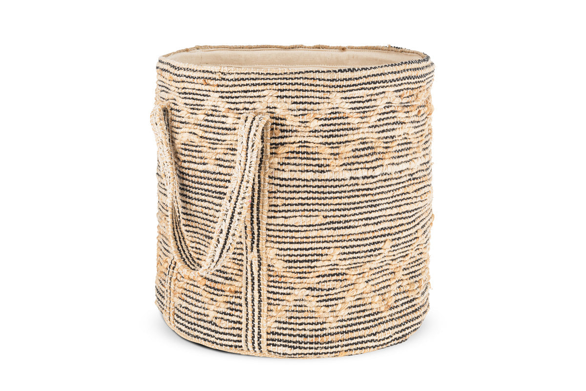 Padla Cotton & Jute Laundry Basket - Black & Natural