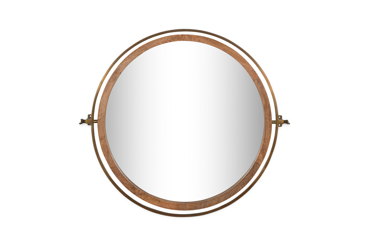 Parutti Mango Wood & Iron Round Swivel Mirror - Natural