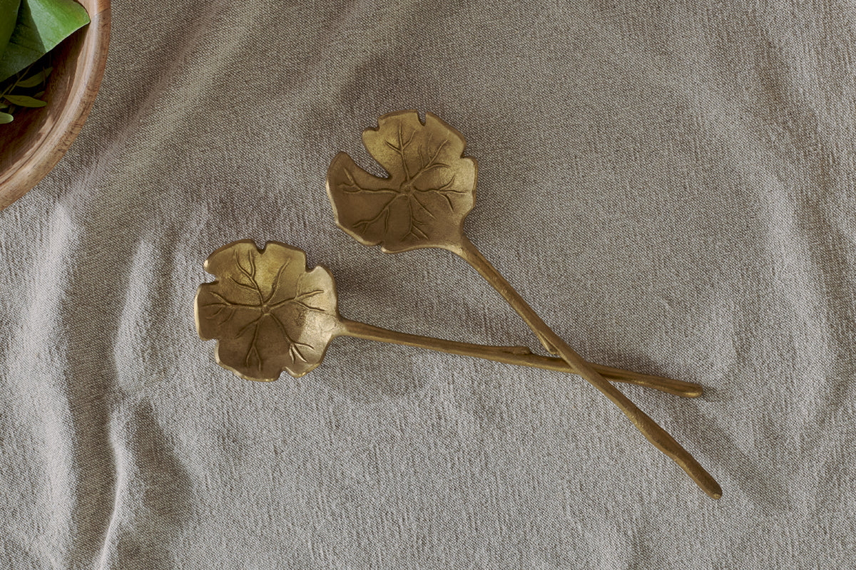 Prakriti Leaf Salad Servers - Brushed Gold (Set of 2)