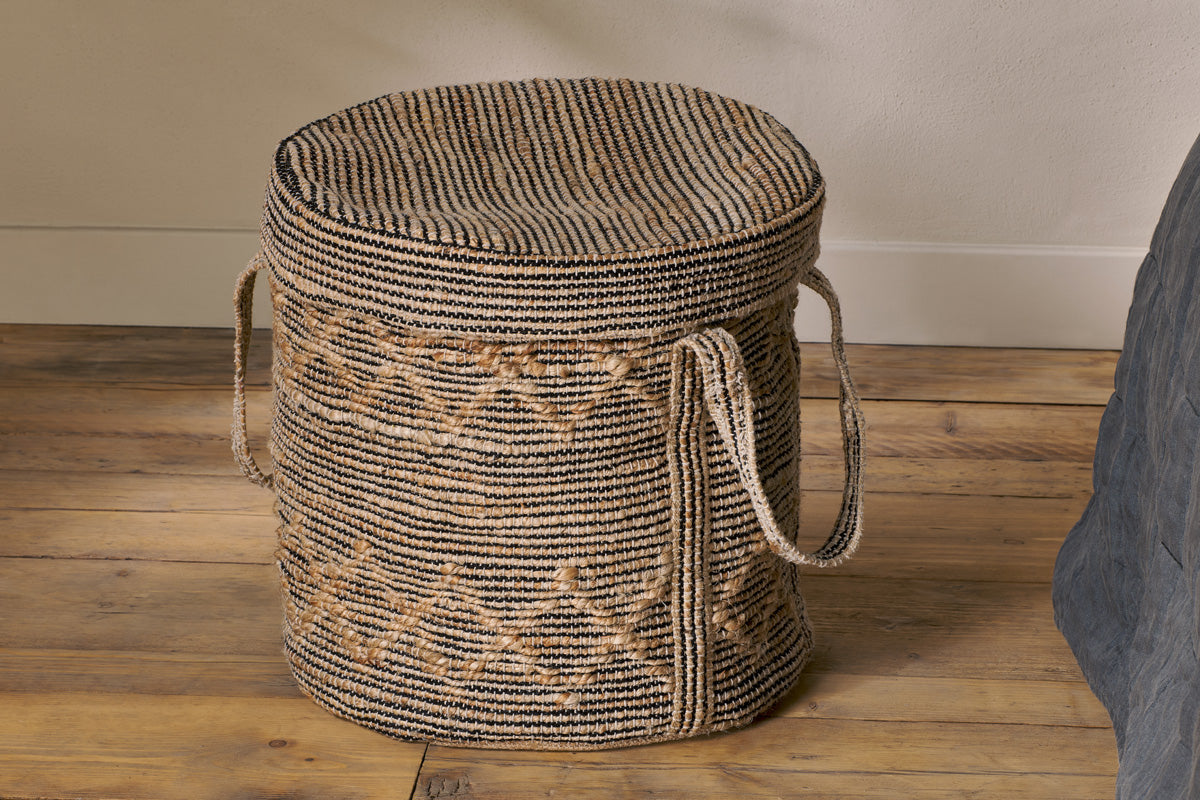 Padla Cotton & Jute Laundry Basket - Black & Natural-nkuku