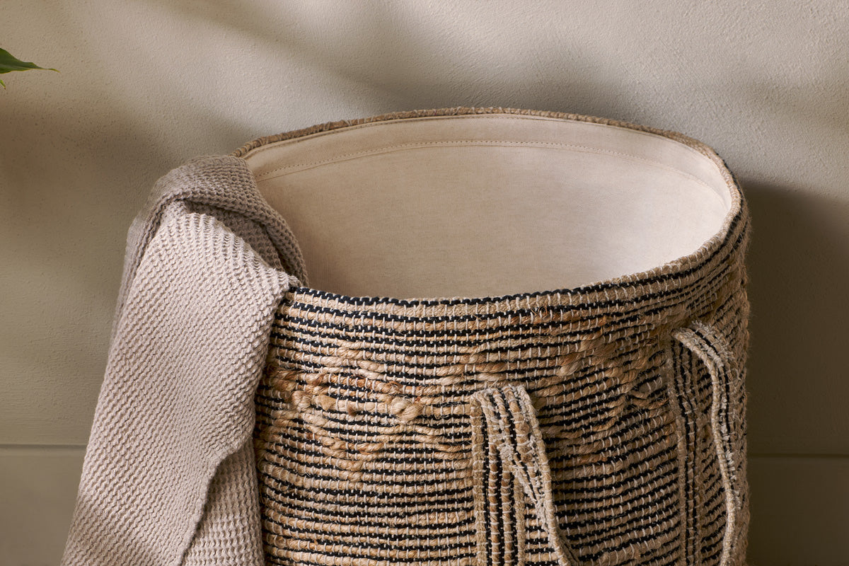 Padla Cotton & Jute Laundry Basket - Black & Natural-nkuku