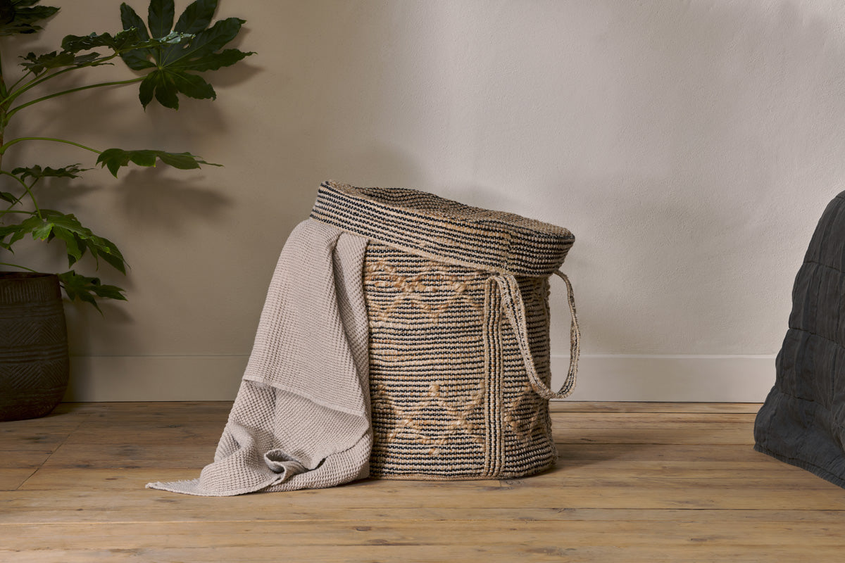 Padla Cotton & Jute Laundry Basket - Black & Natural-nkuku