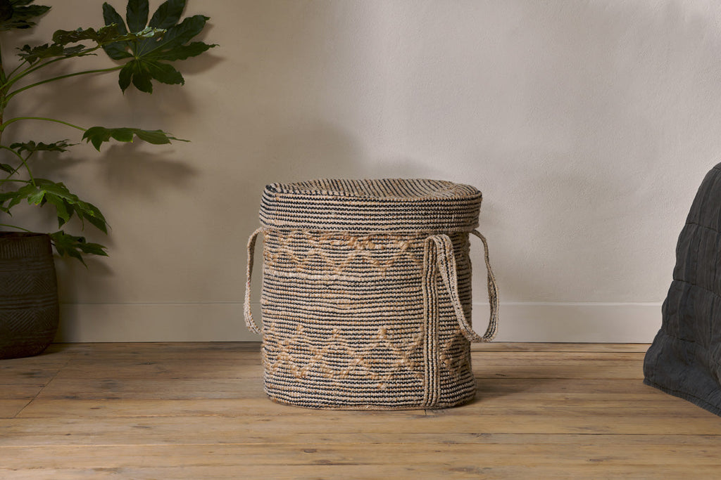 Padla Cotton & Jute Laundry Basket - Black & Natural-nkuku