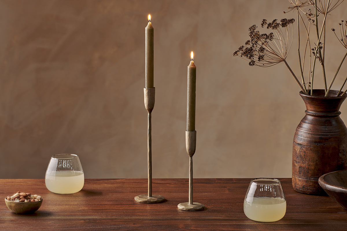 Rustic Soy Blend Dinner Candle - Olive Green - (Set of 2)