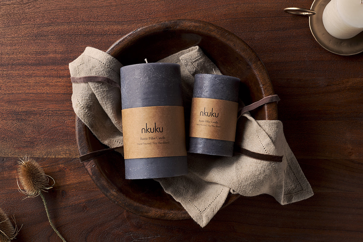 Rustic Soy Blend Pillar Candle - Charcoal - Small