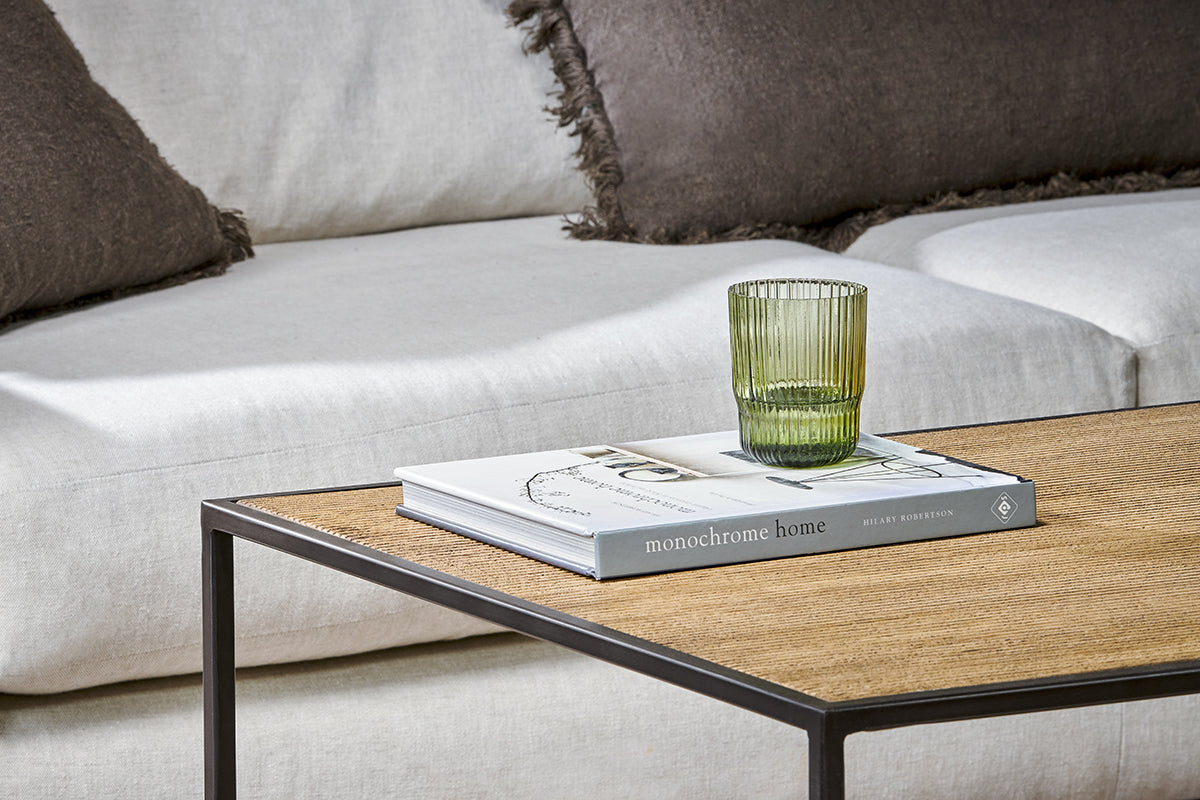 Rishin Grooved Wood Coffee Table - Natural & Gun Metal