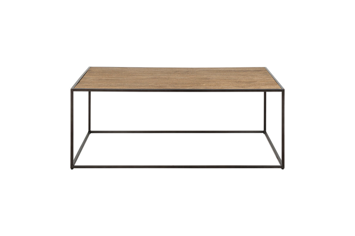 Rishin Grooved Wood Coffee Table - Natural & Gun Metal