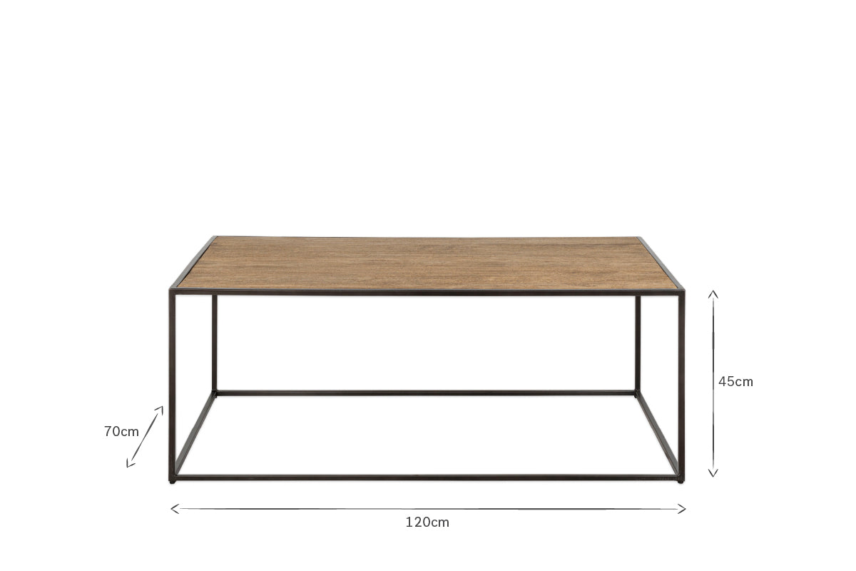 Rishin Grooved Wood Coffee Table - Natural & Gun Metal