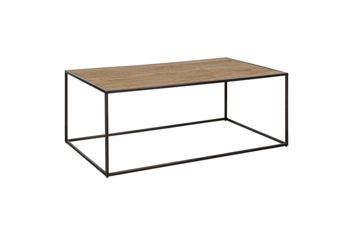 Rishin Grooved Wood Coffee Table - Natural & Gun Metal