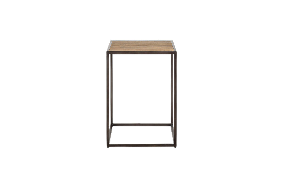 Rishin Grooved Wood Side Table - Natural & Gun Metal