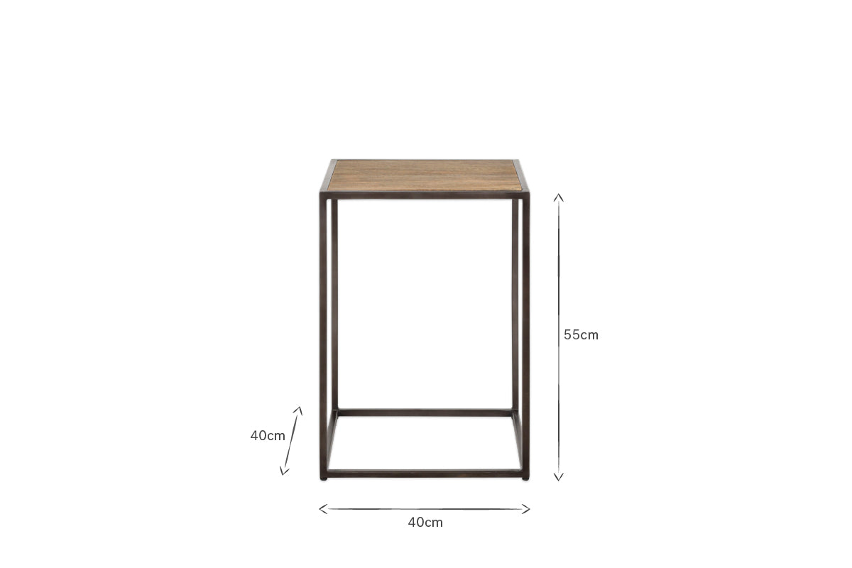 Rishin Grooved Wood Side Table - Natural & Gun Metal