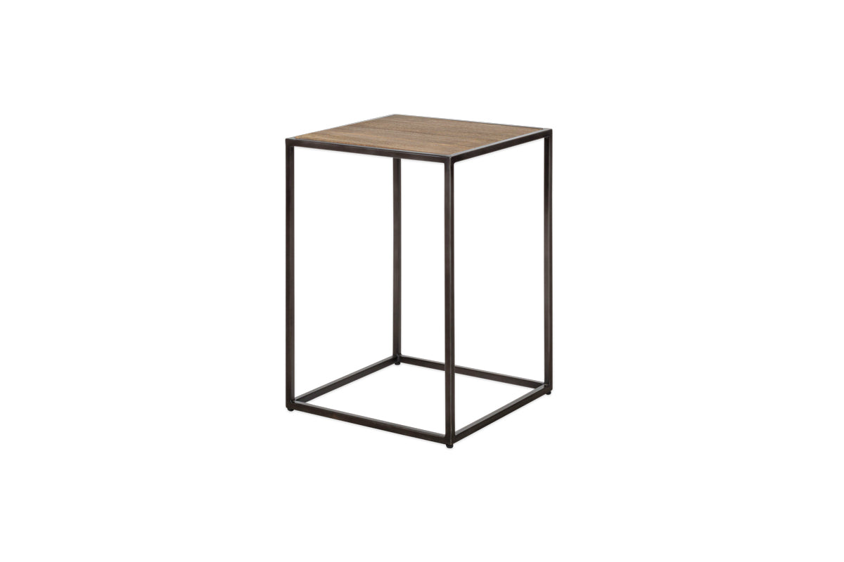 Rishin Grooved Wood Side Table - Natural & Gun Metal