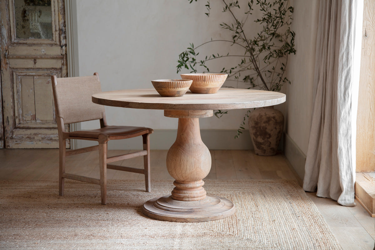 Laya Round Carved Mango Wood Table - Small