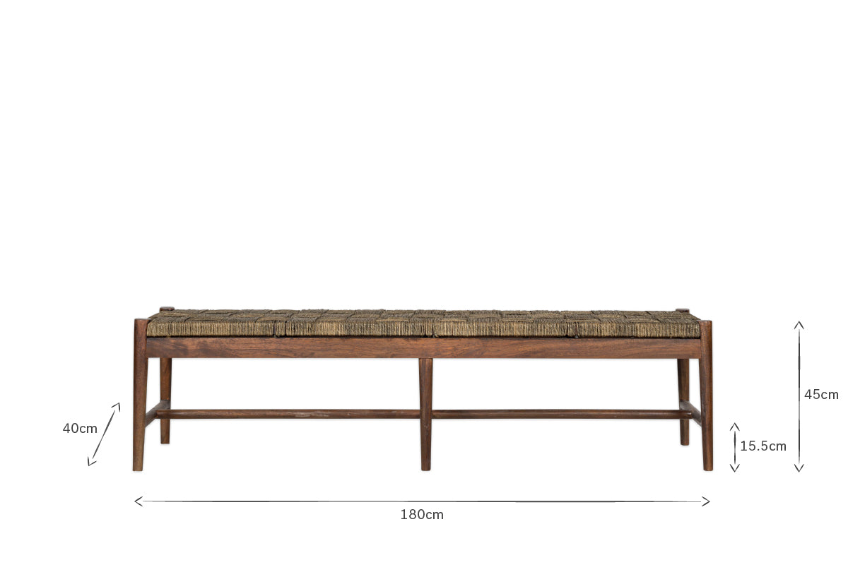 Raunak Acacia Woven Bench - Washed Walnut - Small-nkuku