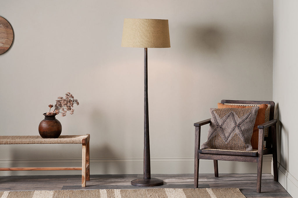 Sahar Mango Wood Floor Lamp - Dark Stain