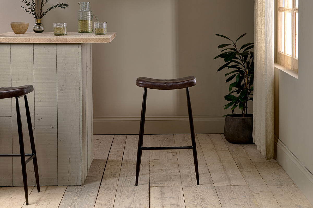 Samaira Leather Counter Stool - Dark Brown