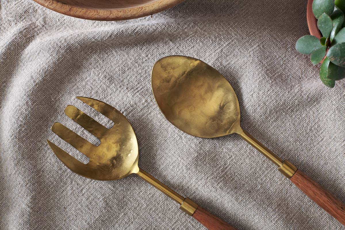 Soni Salad Servers - Gold & Acacia (Set of 2)