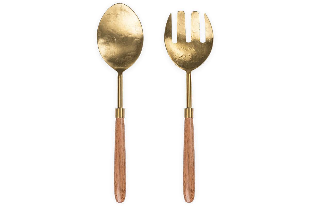 Soni Salad Servers - Gold & Acacia (Set of 2)