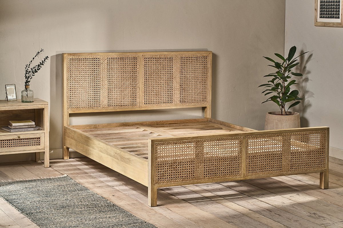 Saharsa Cane & Mango Wood Bed - Super King-nkuku