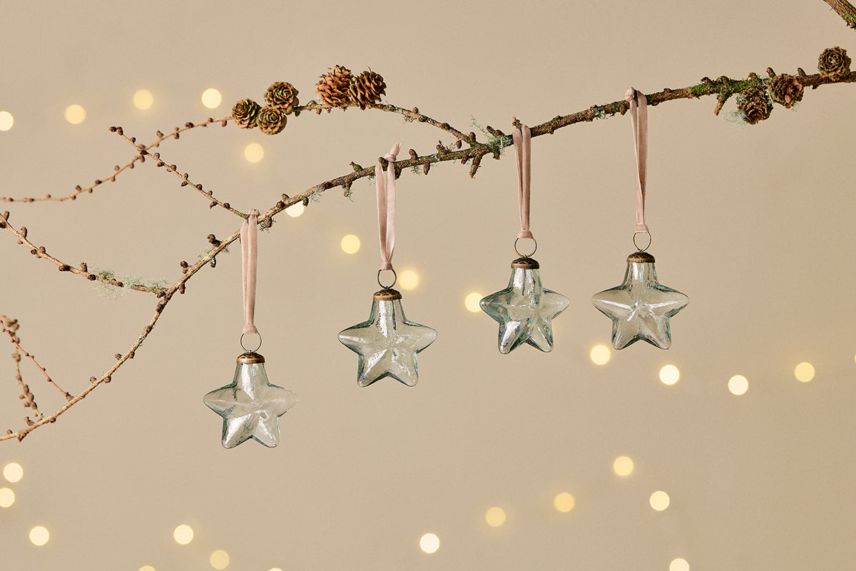 Sardi Star Baubles - Clear (Set of 4)-nkuku