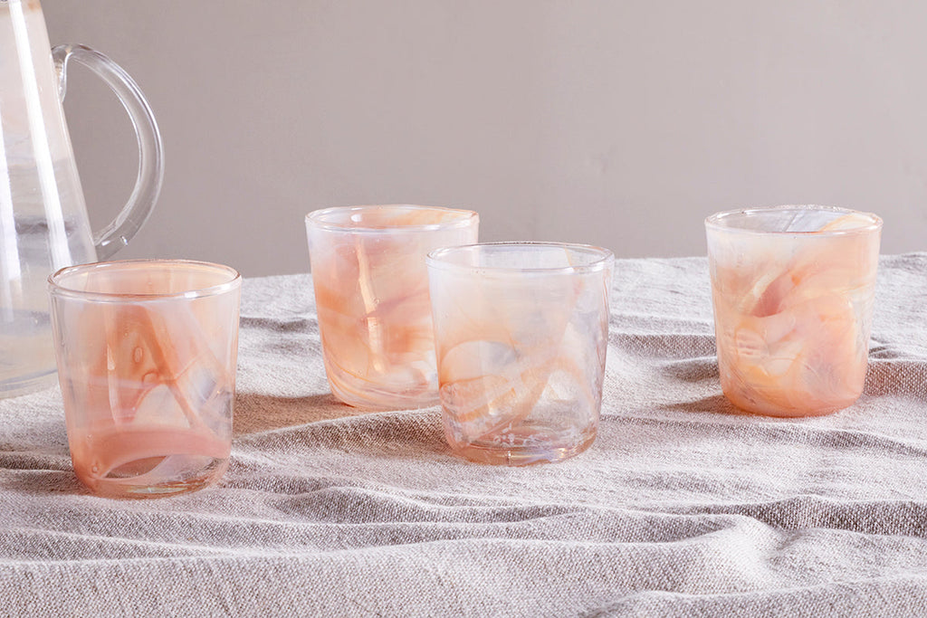 Shirali Marble Swirl Tumbler - Apricot (Set of 4)-nkuku