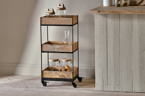 Soma Mango Wood Storage Trolley-nkuku