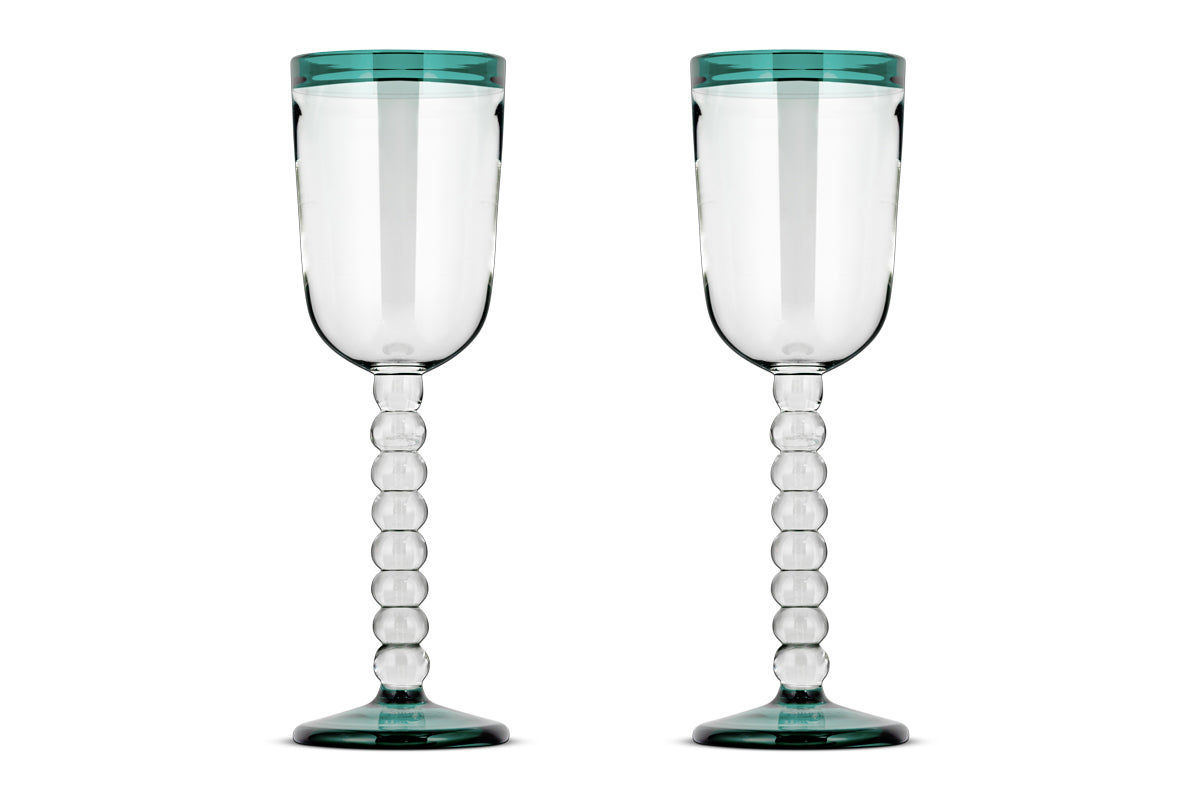 Thimma Wine Glass - Clear & Teal (Set of 2)