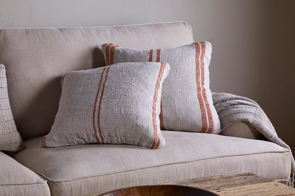 Tajana Linen Stripe Cushion Cover - Rust-nkuku