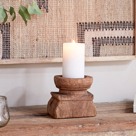 Thoko Reclaimed Square Candlestick - Dark Stain-nkuku