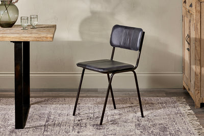 Ukari Leather Dining Chair - Aged Black