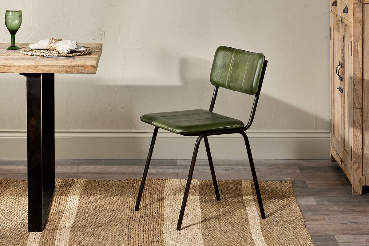 Ukari Leather Dining Chair - Rich Green