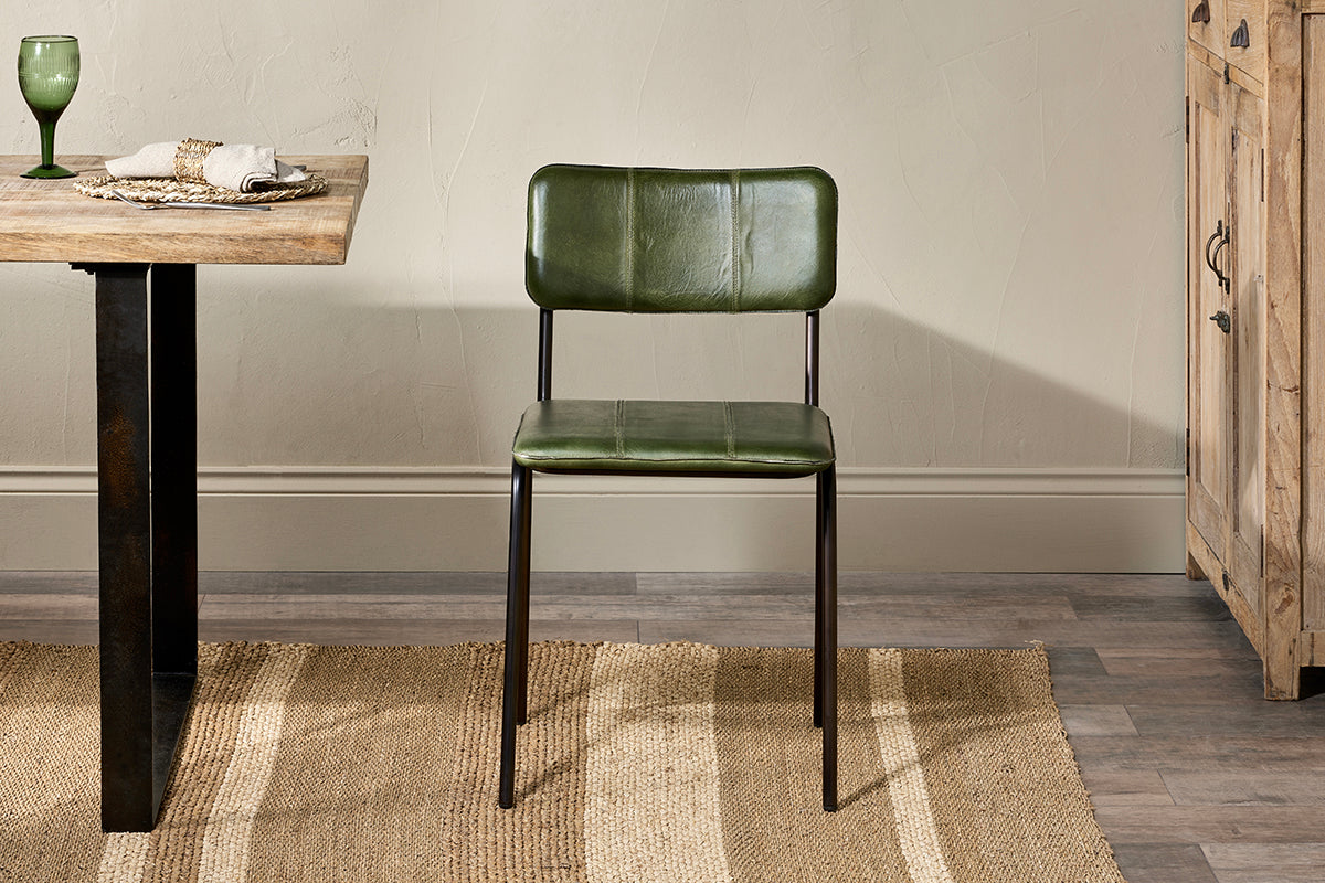 Ukari Leather Dining Chair - Rich Green