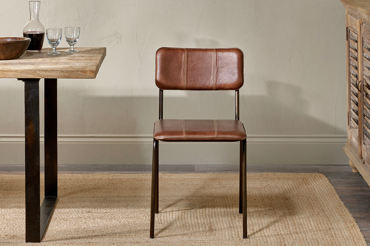 Ukari Leather Dining Chair - Chocolate Brown