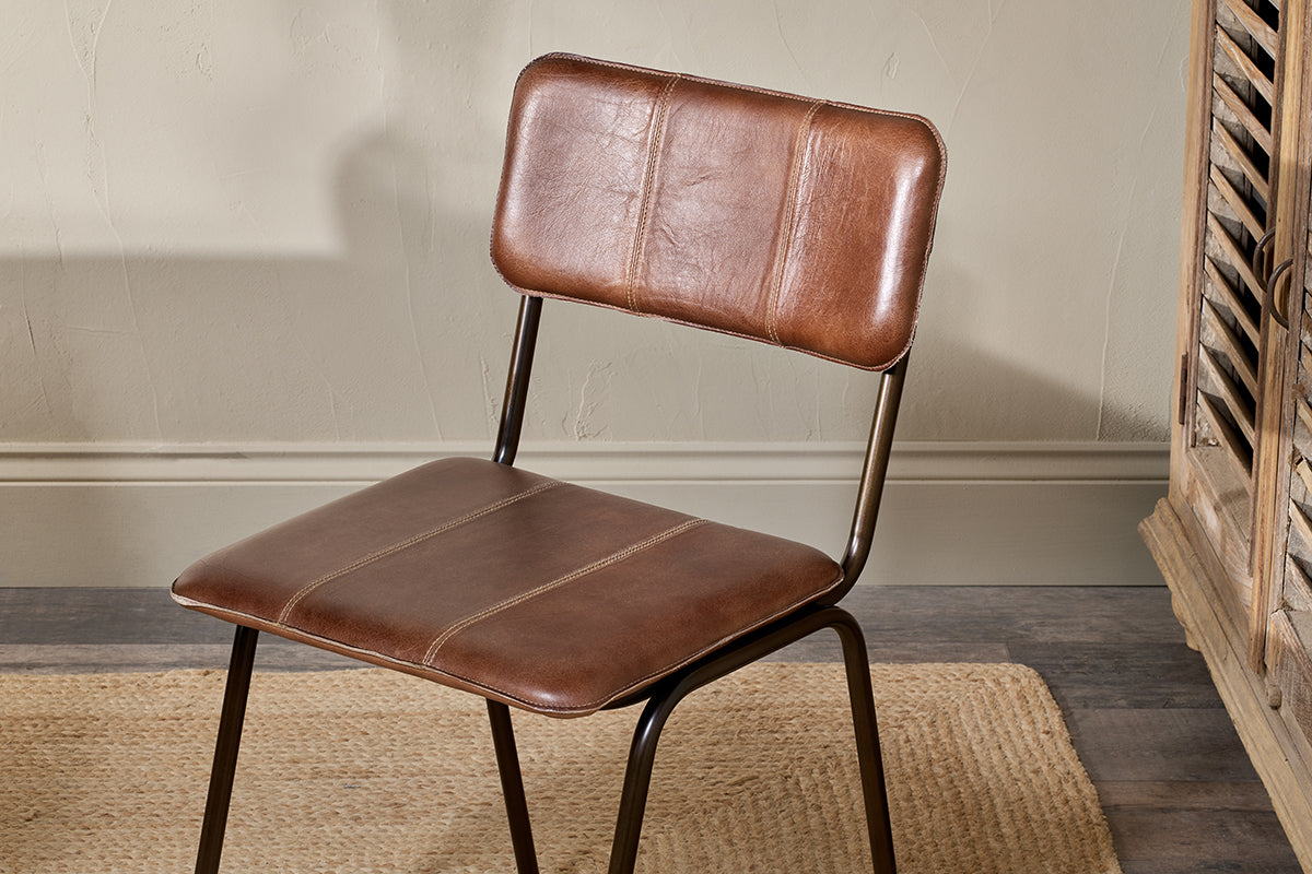 Ukari Leather Dining Chair - Chocolate Brown