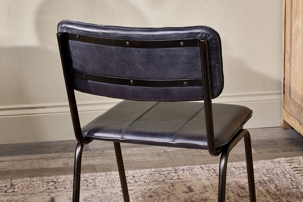 Ukari Leather Dining Chair - Aged Black-nkuku