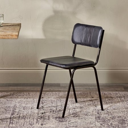 Ukari Leather Dining Chair - Aged Black-nkuku